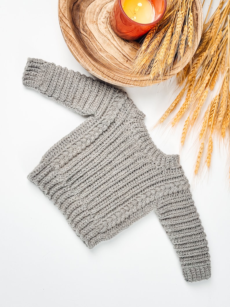 CROCHET PATTERN + VIDEO Autumn Wheat Crochet Baby to Child Sweater Pattern Sizes. Easy Crochet Pattern & Beginner Friendly - Crocheted Flat image 2