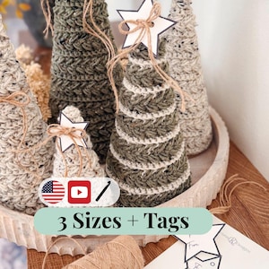 CROCHET PATTERN + VIDEO Wheat Stitch Crochet Tree Pattern | Fall Winter Christmas Decor | 3 Sizes Pdf