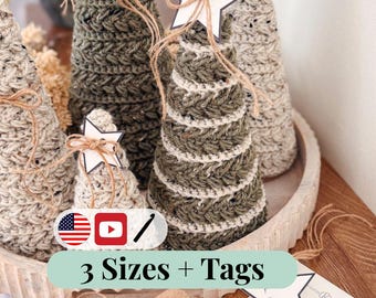 CROCHET PATTERN + VIDEO Wheat Stitch Crochet Tree Pattern | Fall Winter Christmas Decor | 3 Sizes Pdf