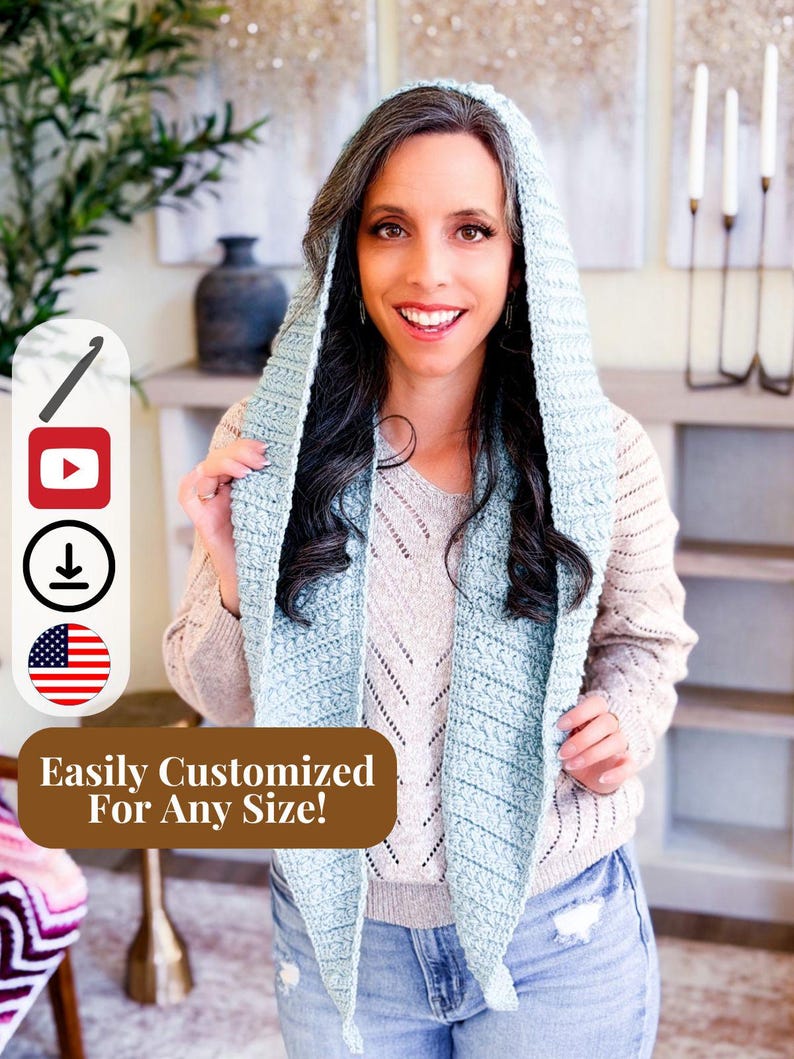 CROCHET PATTERN + VIDEO Wheat Stitch™ Hooded Scarf Crochet Pattern Hood Scarf Pdf Winter Accessory Wrap + Video Tutorial image 19