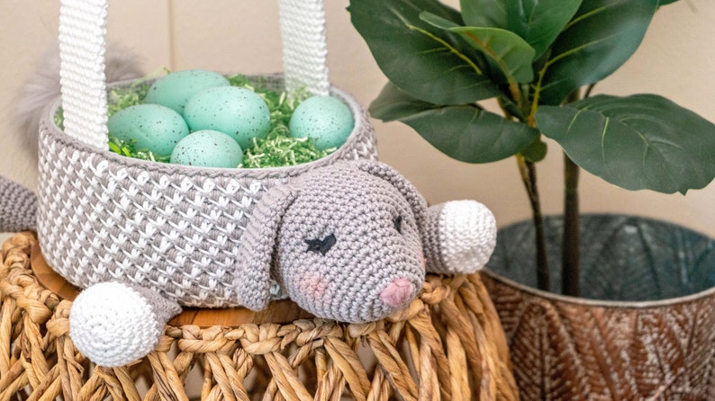 Bunny Easter Basket Crochet PATTERN Instant Download, Toy or Storage Basket, Video Tutorial for the Bunny Basket Included image 2