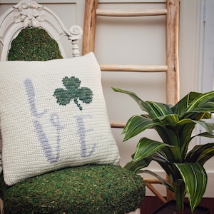 CROCHET PATTERN St. Patrick's Shamrock Crochet Pillow Cover Home Decor Includes Chart, Holiday Decor Crochet Pattern
