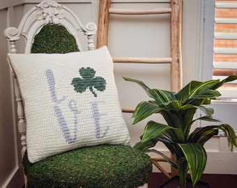 St. Patrick's Shamrock Crochet Pillow Cover Home Decor, Instant Download PDF Pattern, Includes Chart, Holiday Decor Crochet Pattern