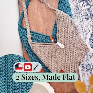 CROCHET PATTERN + VIDEO Wheat Stitch™ Crochet Bag Pattern with Easy Rectangle Construction and in 2 Sizes. Crochet Tote, Purse, Easy Crochet