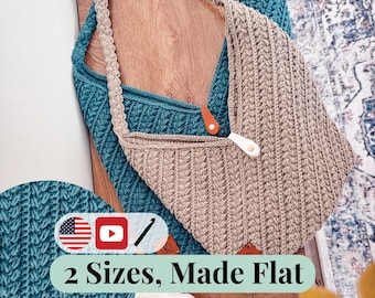 CROCHET PATTERN + VIDEO Wheat Stitch™ Crochet Bag Pattern with Easy Rectangle Construction and in 2 Sizes. Crochet Tote, Purse, Easy Crochet