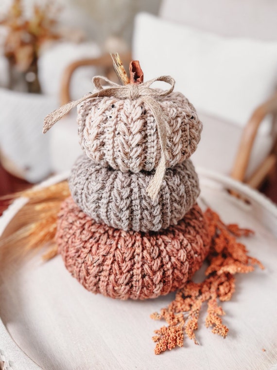 CROCHET PATTERN + VIDEO Pumpkin Spice Wheat Stitch™ Crochet Pumpkin Trio Pattern - Diy Fall Decor, Easy Stackable Pumpkins, Crocheted Flat.