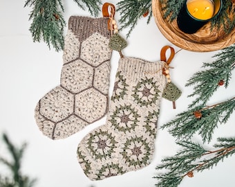 Festive Granny Hexagon Stocking. Instant Digital Download Pattern - Written Instructions and Video Tutorial - Christmas Crochet Stocking