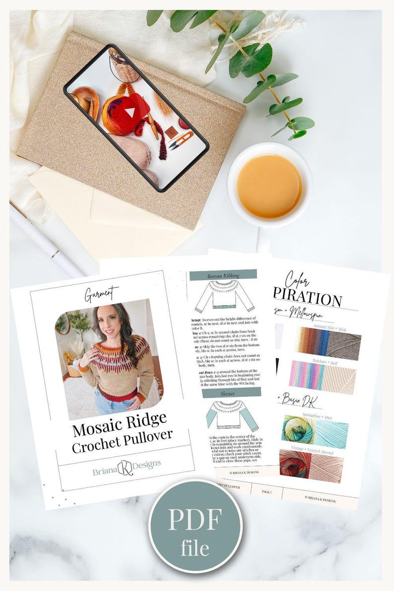 Mosaic Ridge Crochet Sweater Pattern, Topdown in Sizesxs to 5X, Size