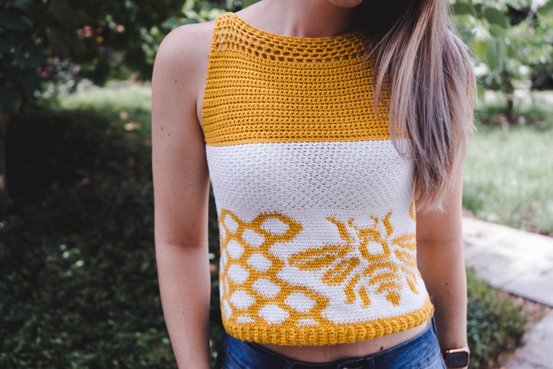 Queen Bee Crochet Tank Top Pattern, Instant Download PDF, Size XX-Small to 5x Crochet Pattern, Spring & Summer Women's Wear Fashion image 1