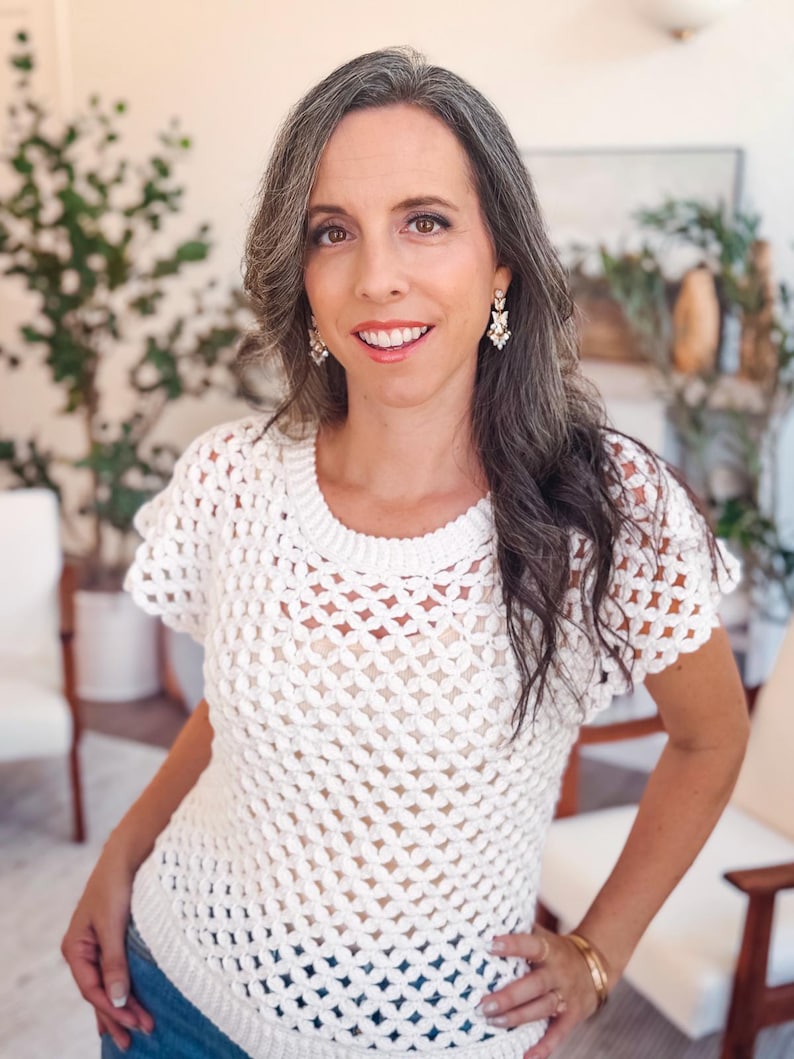 CROCHET PATTERN + VIDEO Circle Leaf Crochet Top Pattern Summer Lace Crochet Shirt – Seamless Top Down Pattern – Size Inclusive xs–5X bild 4