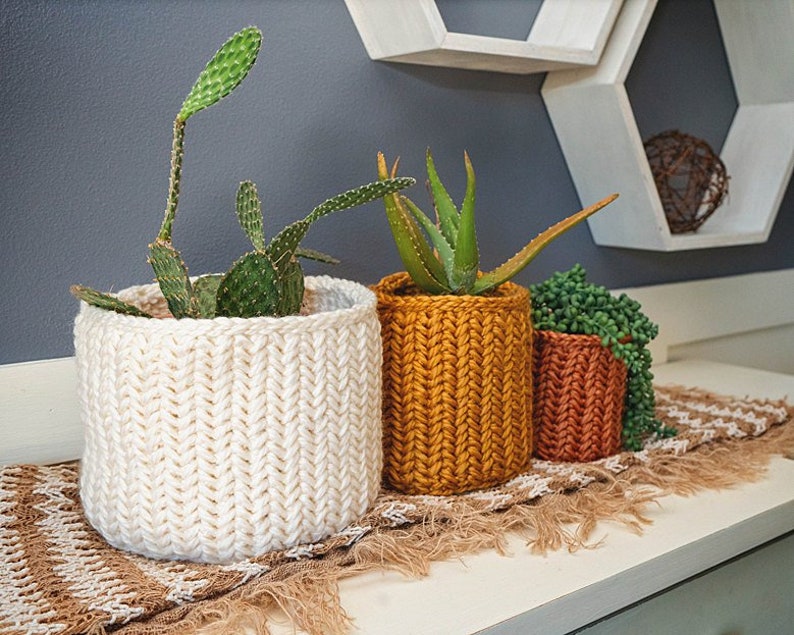 Herringbone Crochet Basket PDF PATTERN, Instant Download. Home Decor Plant Crochet Basket in Three Size Options image 6