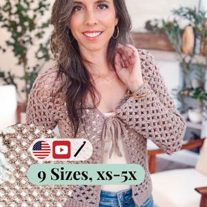 CROCHET PATTERN + VIDEO Circle Leaf V-Neck Crochet Cardigan Pattern, Lace Crochet Cardigan, Size Inclusive xs–5X Lightweight Crochet Garment