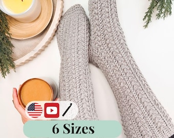 CROCHET PATTERN + VIDEO Snowdrift Wheat Slipper Socks Crochet Pattern, U.S. Women's Shoe Sizes 6-11, Cozy Crochet Wheat Stitch™
