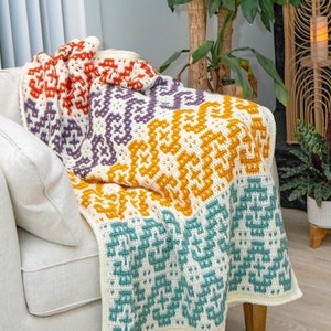 Waves Mosaic Crochet Blanket Pattern Video Tutorial. Learn how to mosaic crochet. Crochet Home Décor Instant Download PDF Crochet Pattern image 5