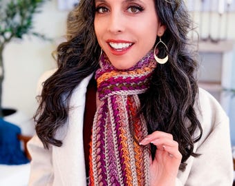 CROCHET PATTERN + VIDEO + App, Wheat Stitch™ Textured Scarf, Any Size Yarn Guide, Printable Tags, Cozy Winter Wrap Gift, Instant Download