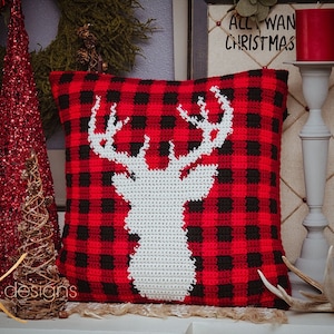 Farmhouse Plaid Deer Pillow Cover Christmas Decor, Instant Download PDF Pattern, Includes Chart, Holiday Decor Crochet Pattern image 2