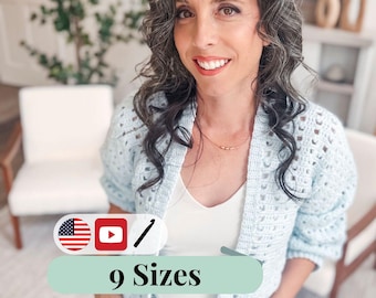 CROCHET PATTERN + VIDEO Easy Crochet Cardigan with only 2 Seams! The Hummingbird Cardi has guided diagrams and is crocheted flat!