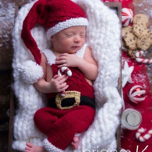 Santa Holiday Outfit Overalls and Hat Knit PATTERN Newborn image 3