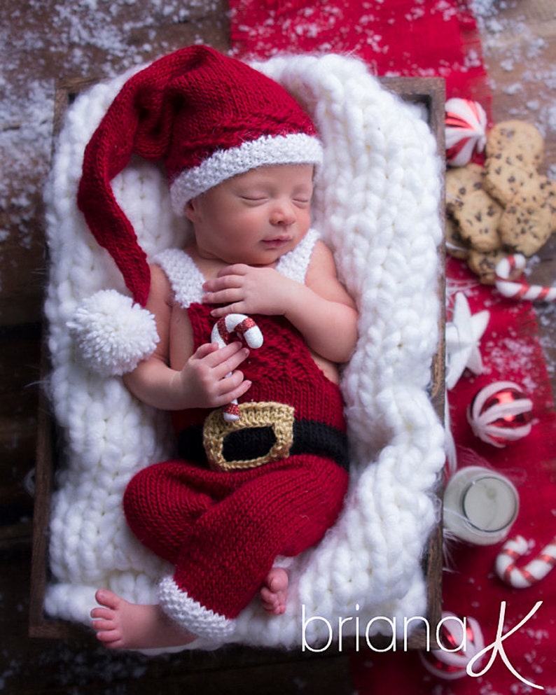 Santa Holiday Outfit Overalls and Hat Knit PATTERN Newborn image 3