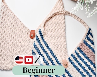 CROCHET PATTERN + VIDEO Just a Rectangle Crochet Danbury Bag Pattern. Easy Construction from a Rectangle! Beginner Crochet Bag Pattern