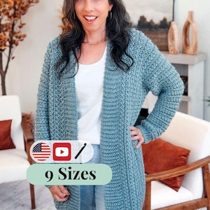 CROCHET PATTERN + VIDEO Wheat Stitch™ Cardigan Crochet Pattern, Diy Worsted-Weight (Xs-5X) Size Inclusive. Includes guided sleeve decreases.