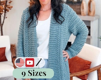 CROCHET PATTERN + VIDEO Wheat Stitch™ Cardigan Crochet Pattern, Diy Worsted-Weight (Xs-5X) Size Inclusive. Includes guided sleeve decreases.