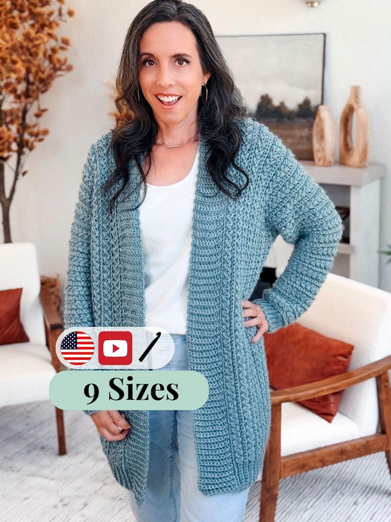 CROCHET PATTERN + VIDEO Wheat Stitch™ Cardigan Crochet Pattern, Diy Worsted-Weight (Xs-5X) Size Inclusive. Includes guided sleeve decreases. image 1