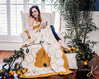 Buzzing Beehive Crochet Blanket Instant Download PDF Pattern, Home Decor, Hexagon Quilt Style Crochet