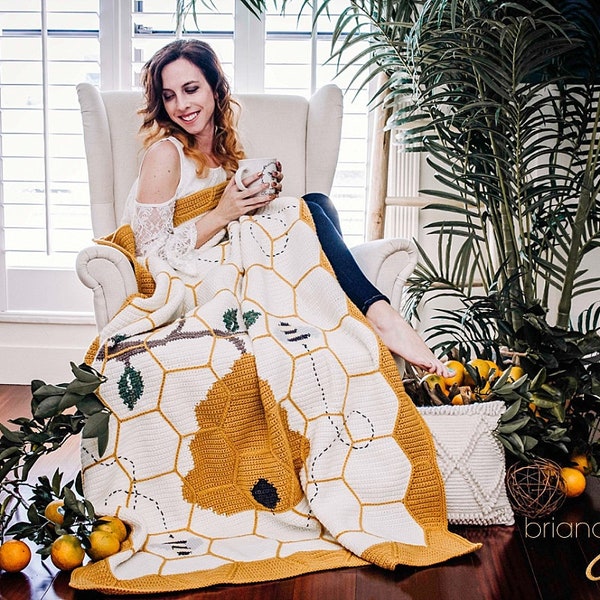 Buzzing Beehive Crochet Blanket Instant Download PDF Pattern, Home Decor, Hexagon Quilt Style Crochet