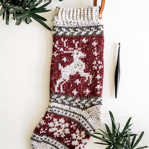 Prancing Deer Crochet Stocking image 1