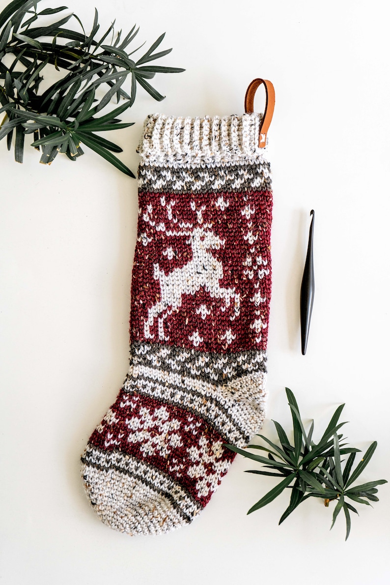 Prancing Deer Crochet Stocking image 1