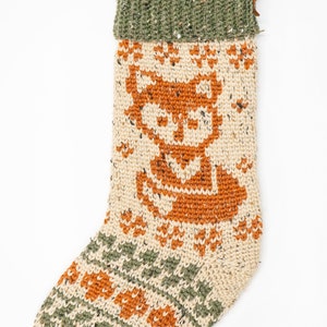 Woodland Fox Crochet Stocking Pattern, Downloadable PDF with Charts and Video Instruction on Making a Colorwork Stocking. Rustic Stocking image 4