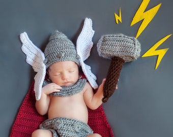 CROCHET PATTERN + VIDEO Thor Crochet Newborn Pattern, Norse God of Thunder. Easy to follow newborn baby crochet pattern. Photography Prop.