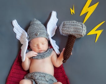 Thor Crochet Newborn Pattern, Norse God of Thunder Instant Download Pattern. Easy to follow newborn baby crochet pattern. Photography Prop.