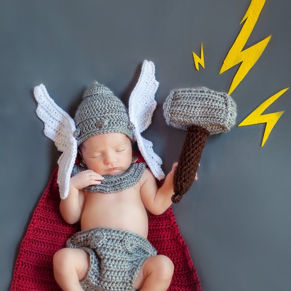 Thor Crochet Newborn Pattern, Norse God of Thunder Instant Download Pattern. Easy to follow newborn baby crochet pattern. Photography Prop.