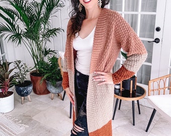 Easy Crochet Duster Cardigan Pattern - Size-Inclusive XS-5X with video tutorial. Crochet pattern has guided diagrams, chart, and schematic.