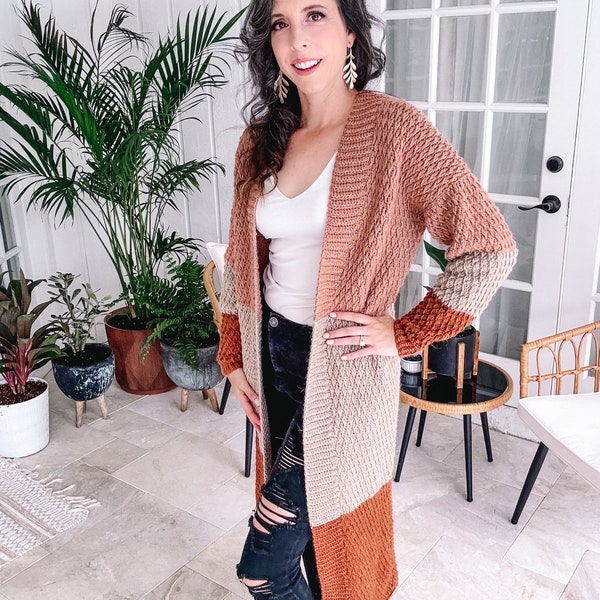 Easy Crochet Duster Cardigan Pattern - Size-Inclusive XS-5X with video tutorial. Crochet pattern has guided diagrams, chart, and schematic.