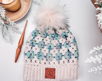 CROCHET PATTERN + VIDEO + App, Harvest Hues Diamond Granny Stitch Beanie, 6 Sizes Baby Toddler to Adult, Cozy Winter Hat, Charts, Autumn