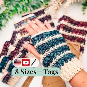 CROCHET PATTERN + VIDEO Wheat Stitch™ Fingerless Mittens Crochet Pattern, 8 Sizes Newborn–Adult, Textured Crochet Mitts Instant Download