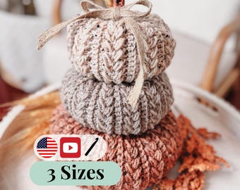 CROCHET PATTERN + VIDEO Pumpkin Spice Wheat Stitch™ Crochet Pumpkin Trio Pattern - Diy Fall Decor, Easy Stackable Pumpkins, Crocheted Flat.