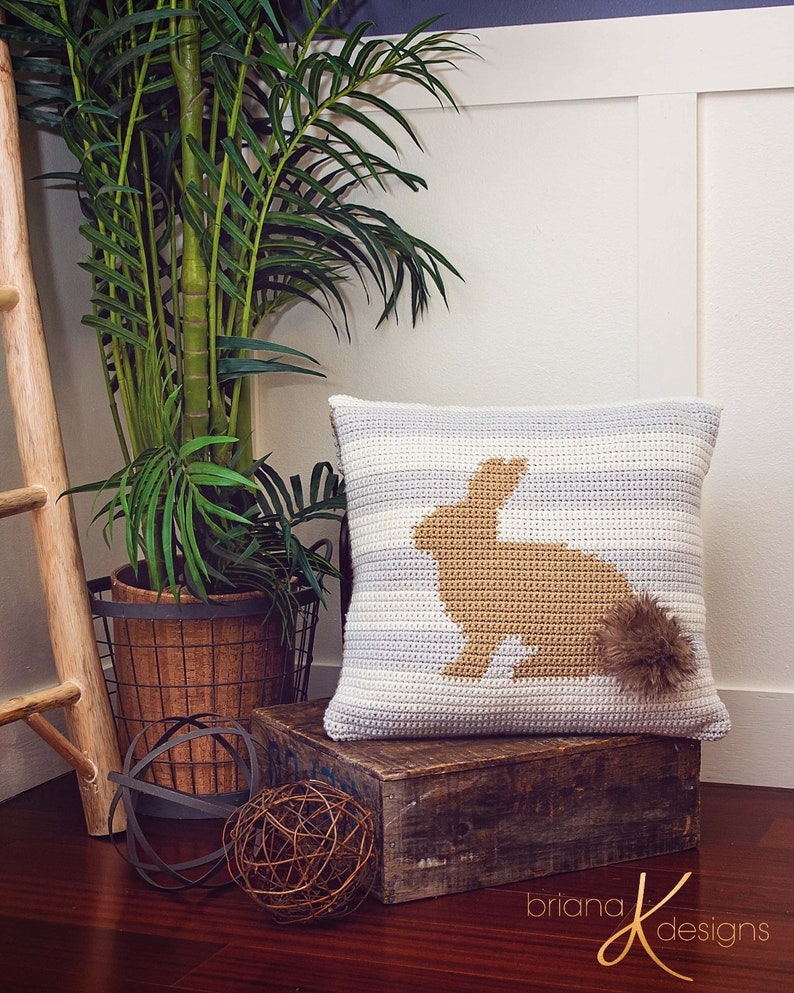 Fluffy Bunny Crochet Pattern Pillow Cover Interior Decor, Instant Download PDF Pattern, Includes Chart, Decor Crochet Pattern, Easter Spring image 3