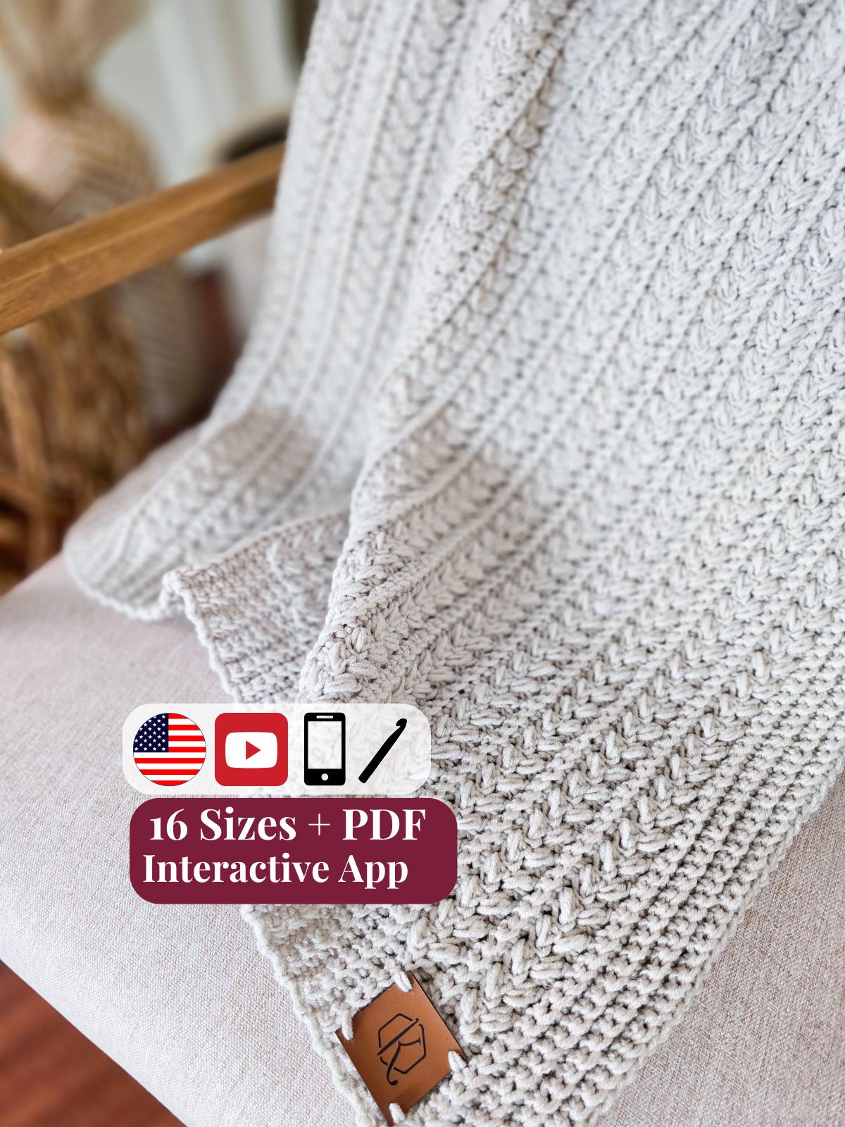 CROCHET PATTERN + VIDEO + App, Cozy Braided Wheat Stitch™ Blanket, 16 Sizes, Beginner Friendly Worsted Afghan Throw, Instant Download