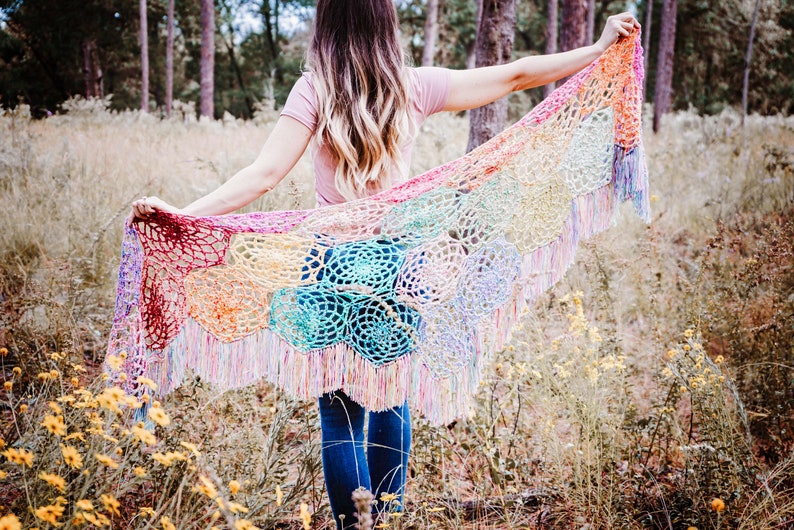 Stash Buster Crochet Motif Butterfly Shawl Instant Download PATTERN, Crochet Shawl with Video Instruction, Hexagon Motif Join as You Go image 8