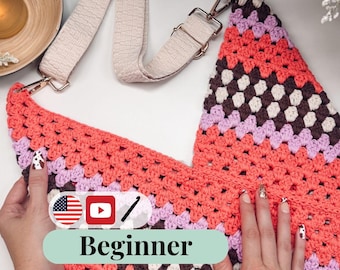 CROCHET PATTERN + VIDEO Granny Swift Crochet Bag Pattern, Digital Download. Easy Crochet Bag With A Video Tutorial. Granny Stitch Quick Bag.
