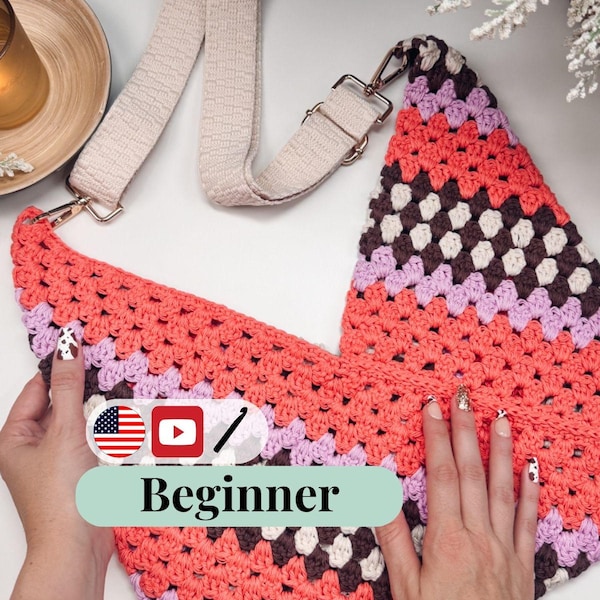 CROCHET PATTERN + VIDEO Granny Swift Crochet Bag Pattern, Digital Download. Easy Crochet Bag With A Video Tutorial. Granny Stitch Quick Bag.