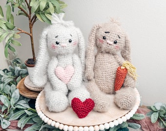 CROCHET PATTERN + VIDEO Crochet Bunny Pattern, Easter Bunny, Amigurumi bunny. Easy Crochet Pattern. Valentine&#39;s Bunny with Crochet Heart.