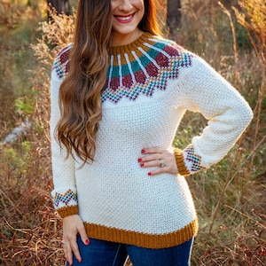 CROCHET PATTERN + VIDEO Traveler Fair Isle Crochet Sweater, xs to 5x sizes, Pullover Crochet Colorwork Pattern, Video Tutorial Incl. image 2