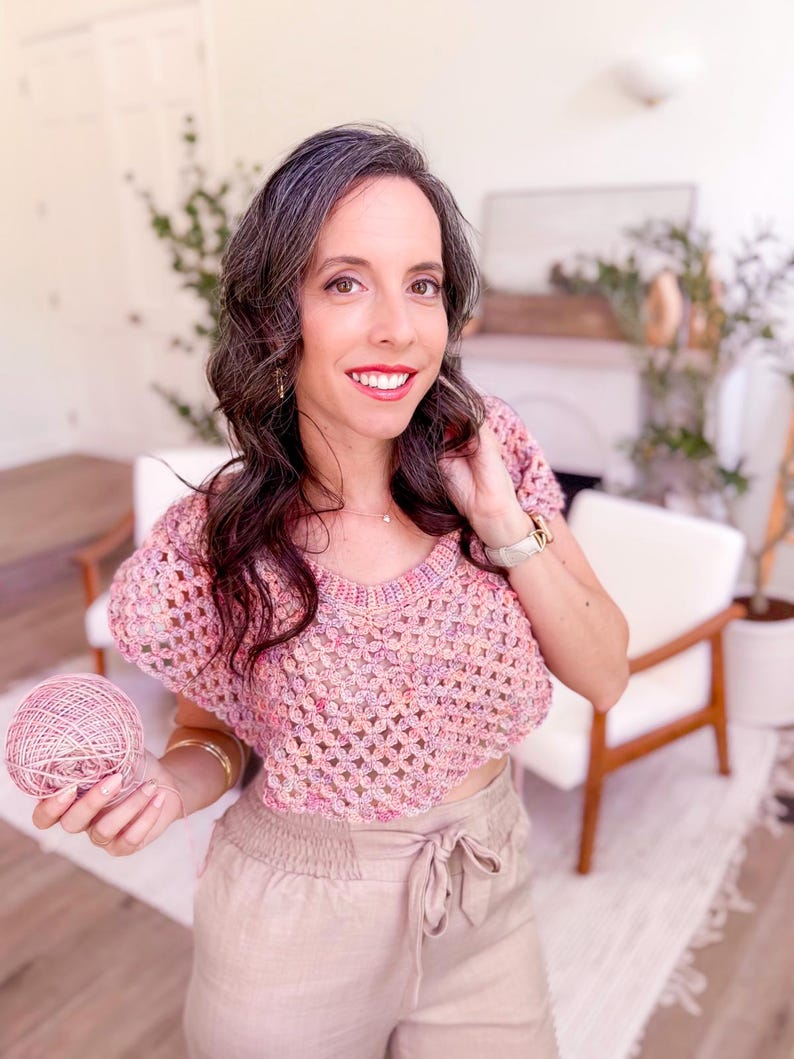CROCHET PATTERN + VIDEO Circle Leaf Crochet Top Pattern Summer Lace Crochet Shirt – Seamless Top Down Pattern – Size Inclusive xs–5X bild 11