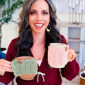CROCHET PATTERN + VIDEO Crochet Mug Cozy Pattern, Wheat Stitch™ Scalloped Cup Cozy, Coffee Sleeve Crochet, Handmade Mug Wrap Printable Label image 3