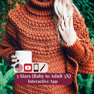 CROCHET PATTERN + VIDEO Macchiato Crochet Poncho Pattern, Baby, Toddler, Child, Adult, Plus Size Crochet Pattern, Fall & Winter Wear Fashion